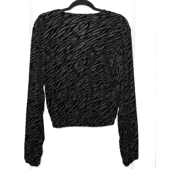RAMY BROOK Zebra Stripe Velvet Burnout Puff Long Sleeve Draped V-Neck Top XS - Picture 5 of 7